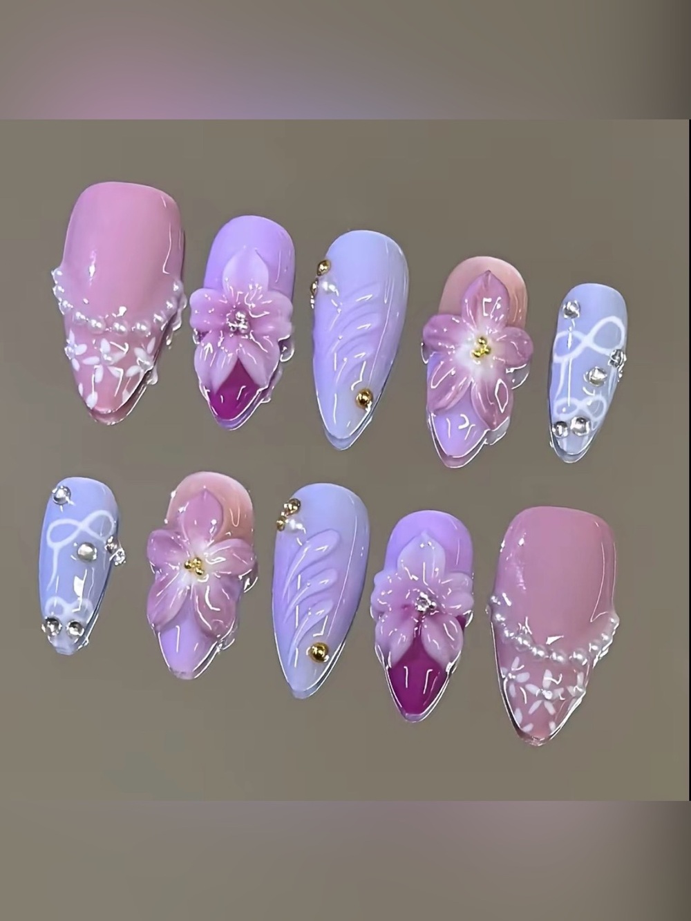 NailVesta Almond Press-On Nail Set - Taro Petal